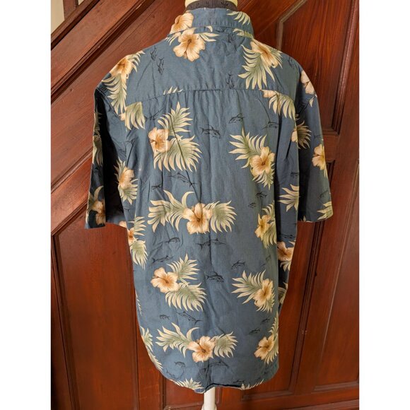 Vintage Weekender Hawaiian Shirt Blue Beige Hibiscus Palm Casual Button-Up XXL - Picture 2 of 9